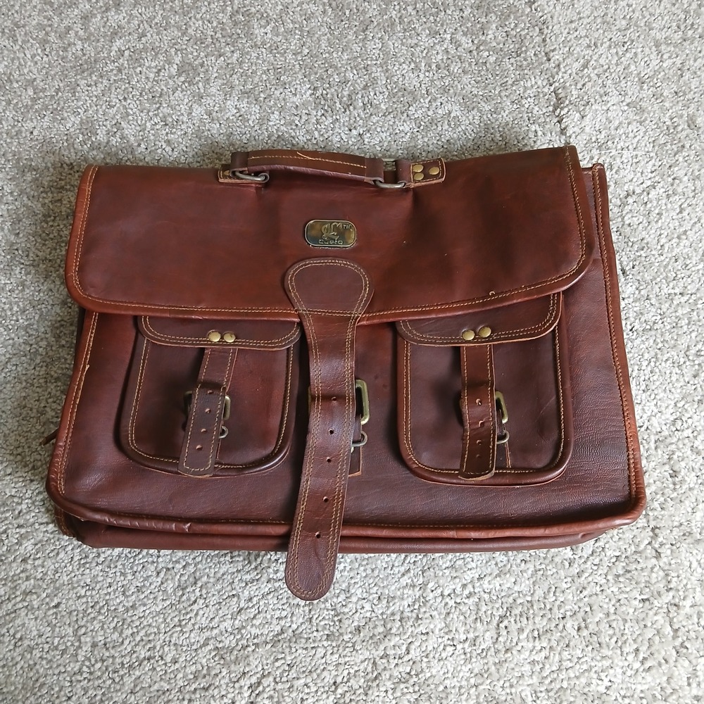 Cuero Brown Leather Messenger Bag Vintage Satchel Laptop Briefcase Work Bag‎